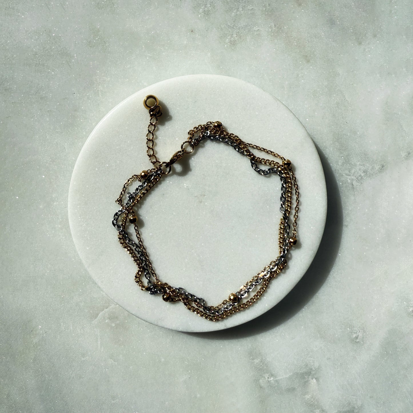 Anklet 3 Chains - 2 Silver 1 Gold