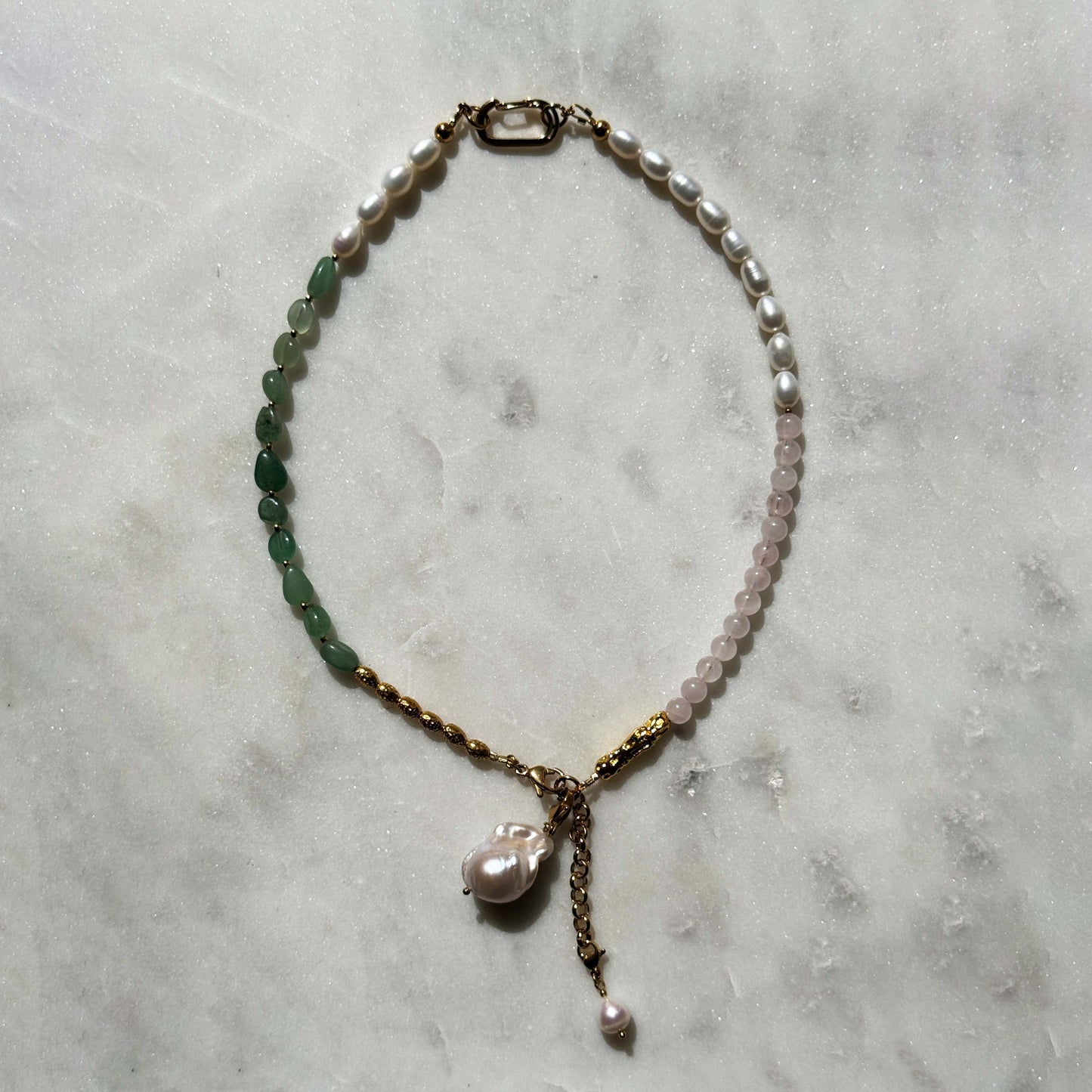 Aventurine Rose Quartz Pearl Necklace