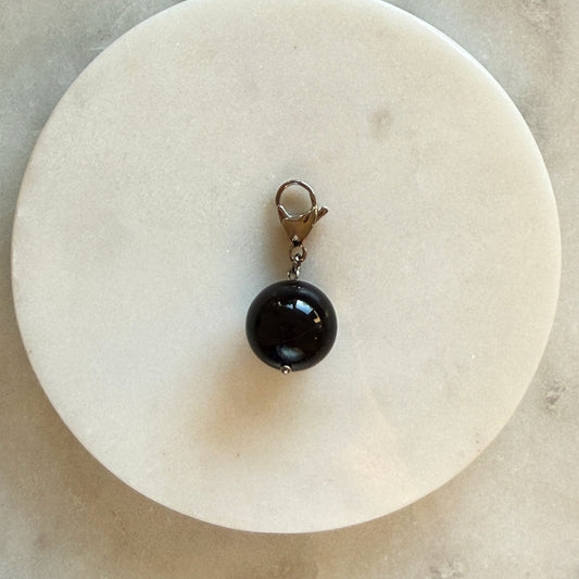 Black Agate Ball Pendant with Silver Carabiner