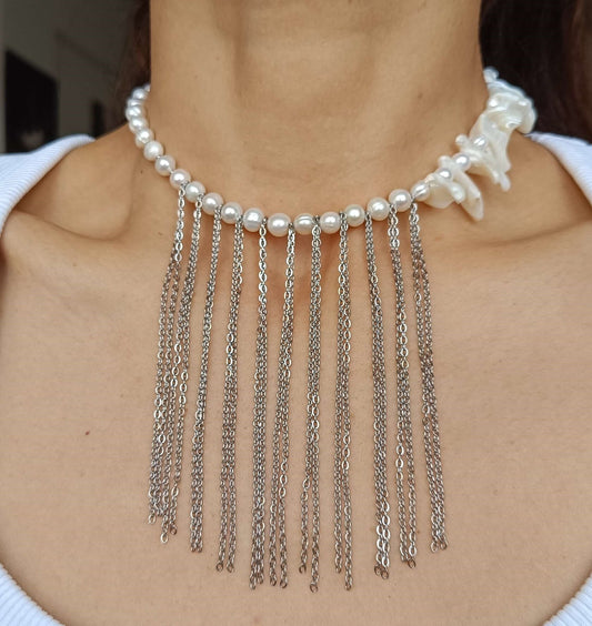 Celestial Pearl Fringe Necklace