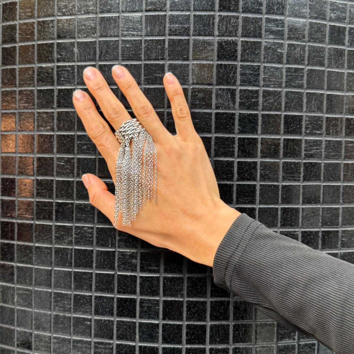 Gold Chainmail Ring With Fringe