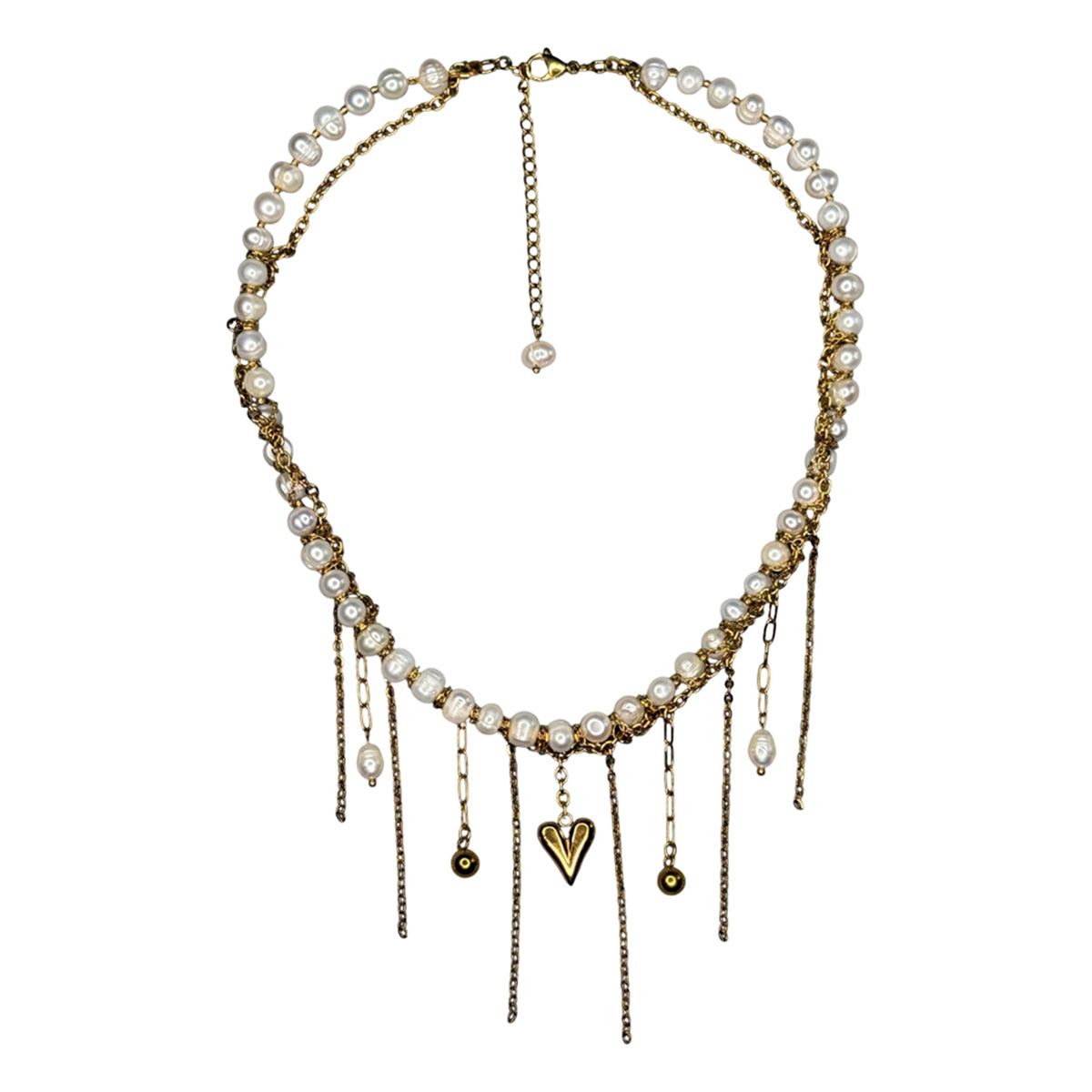Choker From Pearl With Gold Heart