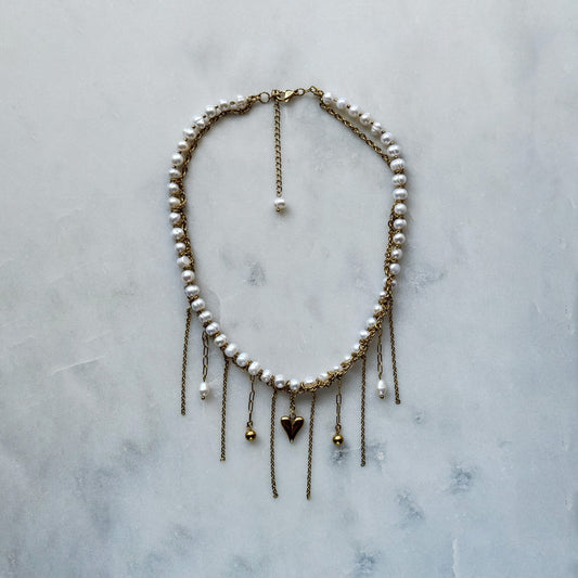 Choker From Pearl With Gold Heart