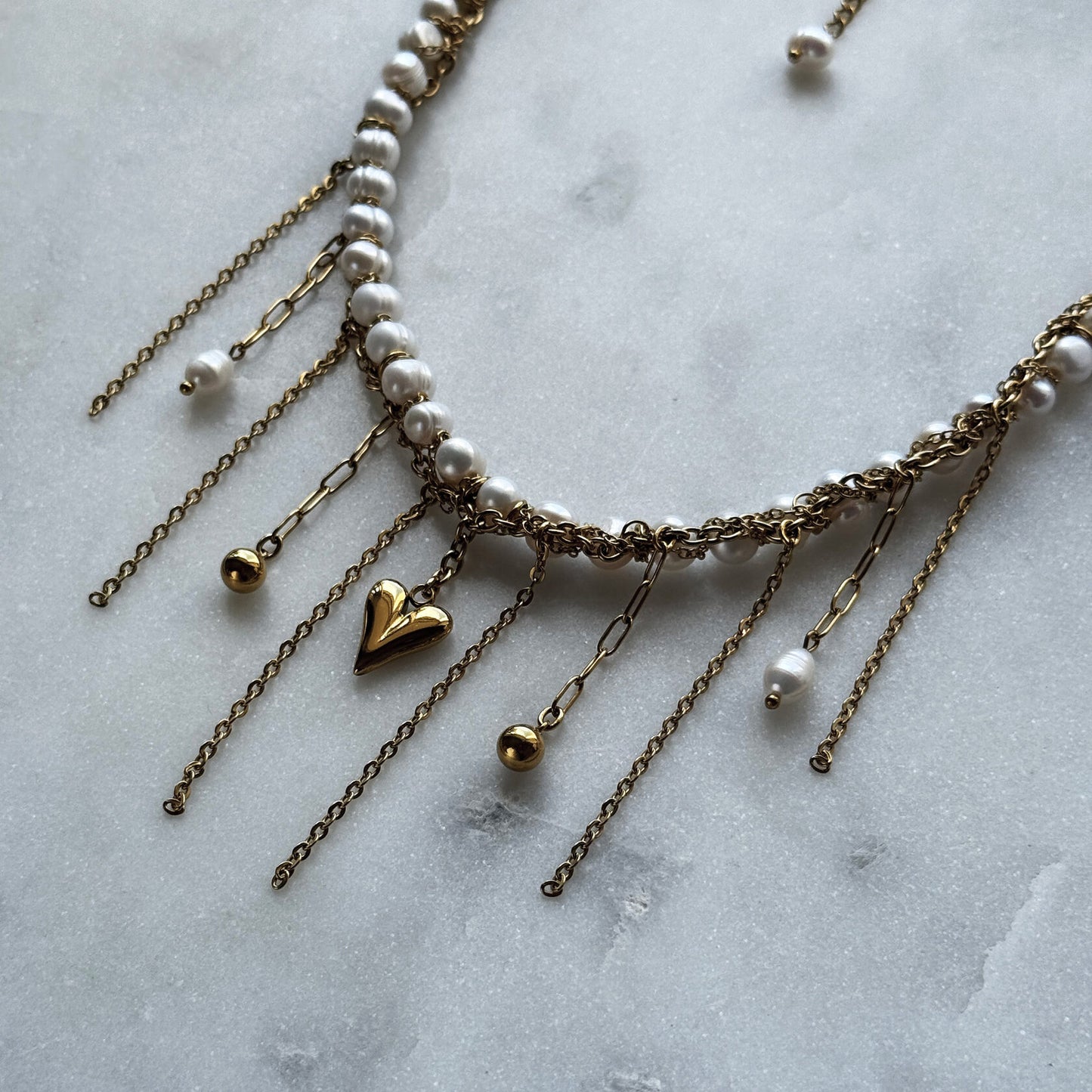 Choker From Pearl With Silver Heart