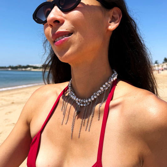 Choker From Pearl With Silver Heart
