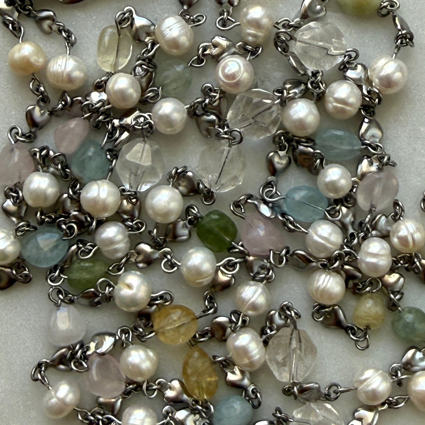Double Strand Pearl & Gemstone Necklace