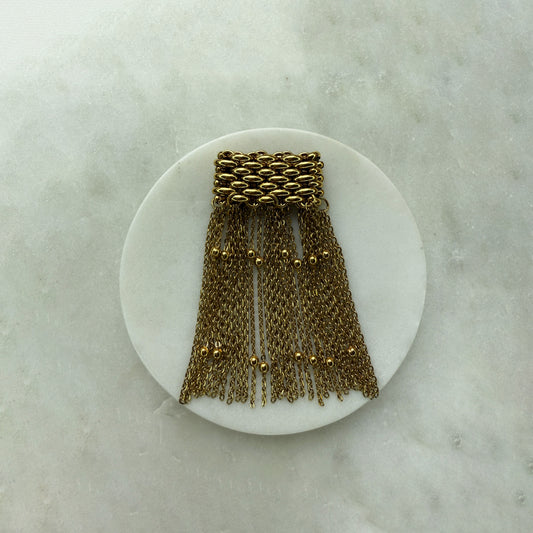Gold Chainmail Ring With Fringe
