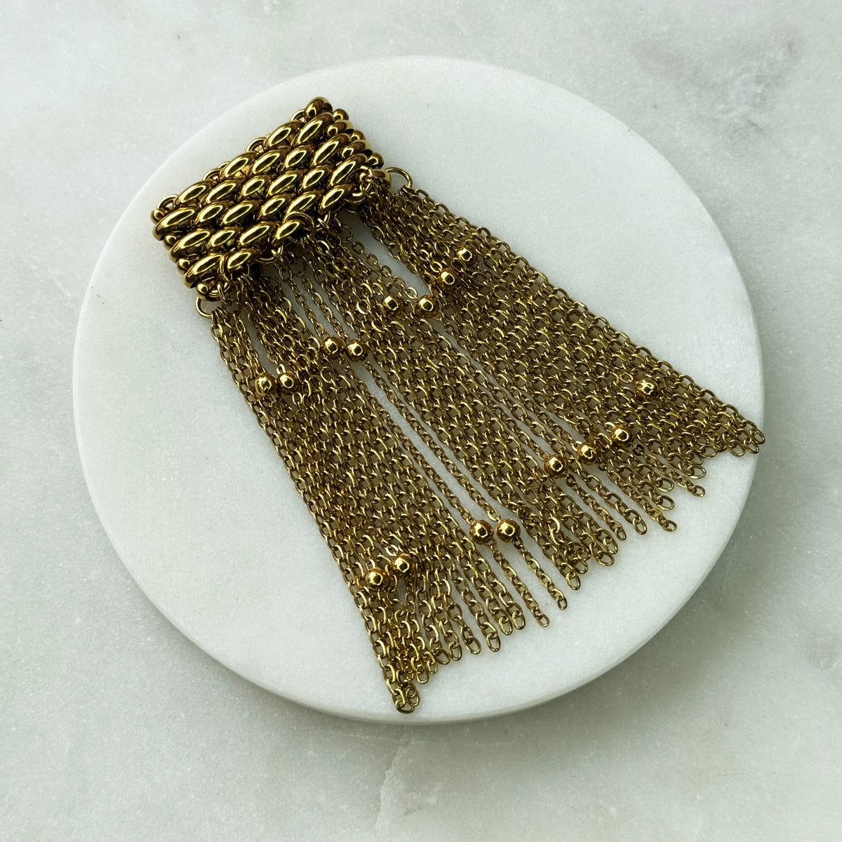 Gold Chainmail Ring With Fringe