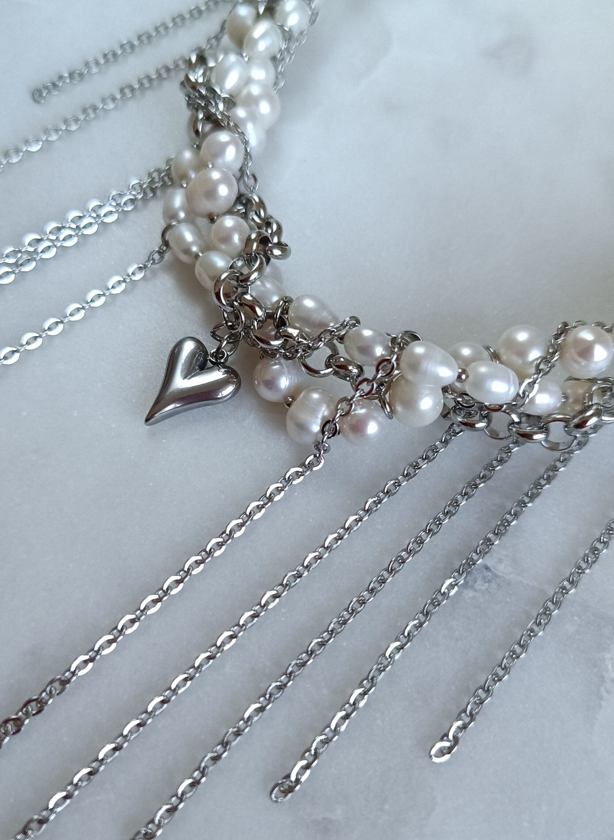 Choker From Pearl With Silver Heart