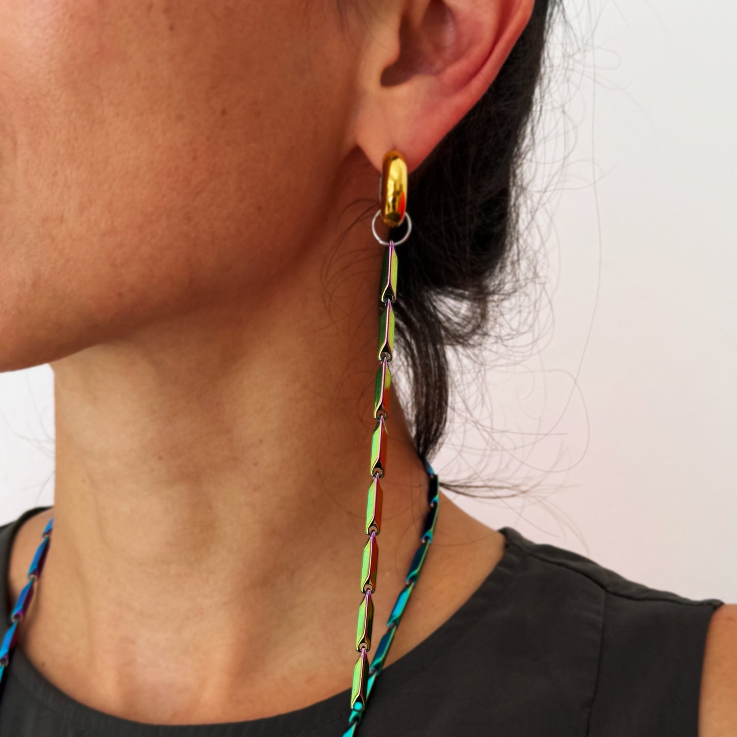Iridescent Purple Steel Chameleon Earring-Pendants