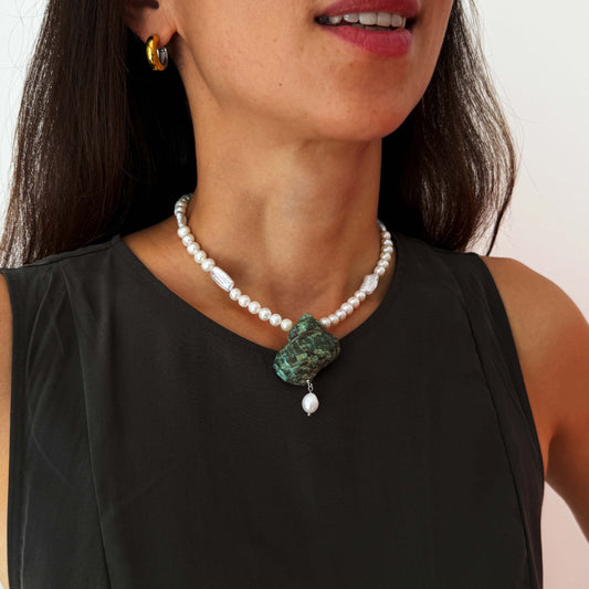 Large Green Shell & Pearl Necklace