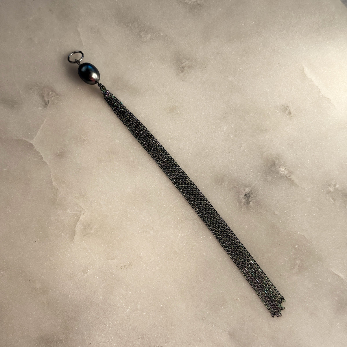 Midnight Pearl Steel Tassel Pendant