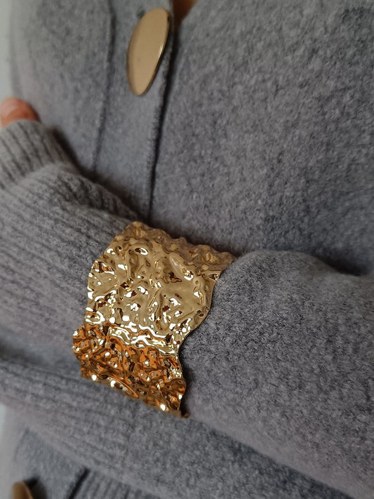 Hammered Gold Steel Cuff Bracelet
