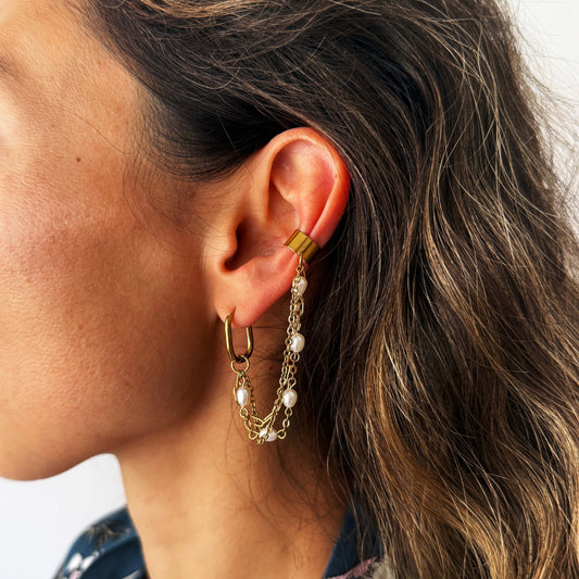 Monoearring Pearl Gold Chain