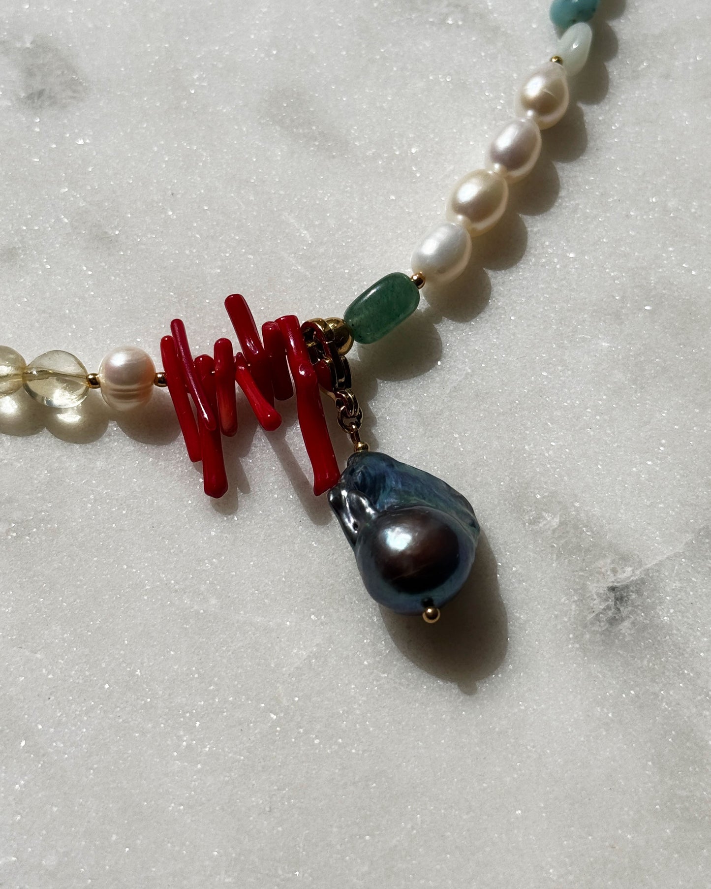Multi-Stone Gemstone Necklace With Natural Shell