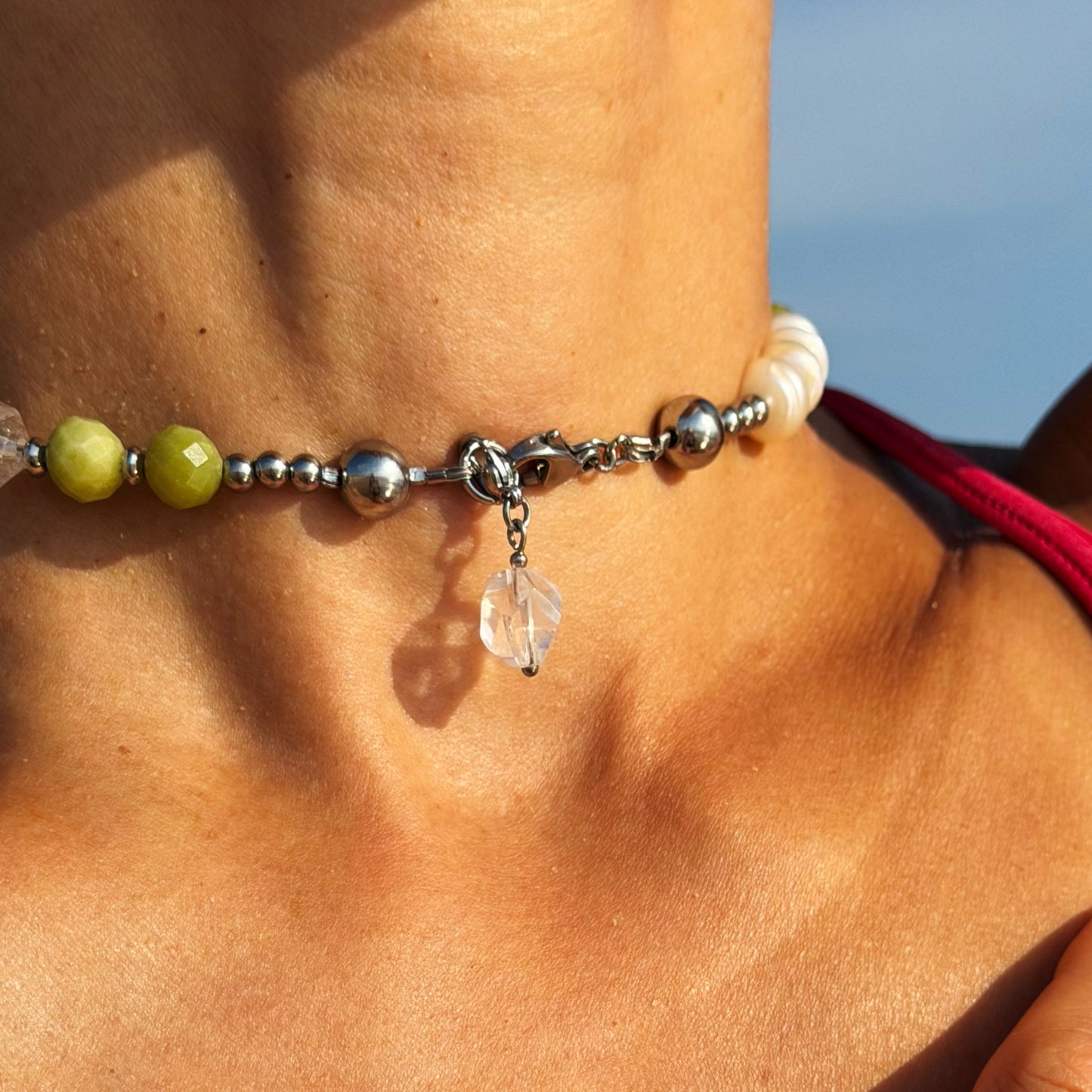 Natural Pearl, Coral & Jade Necklace