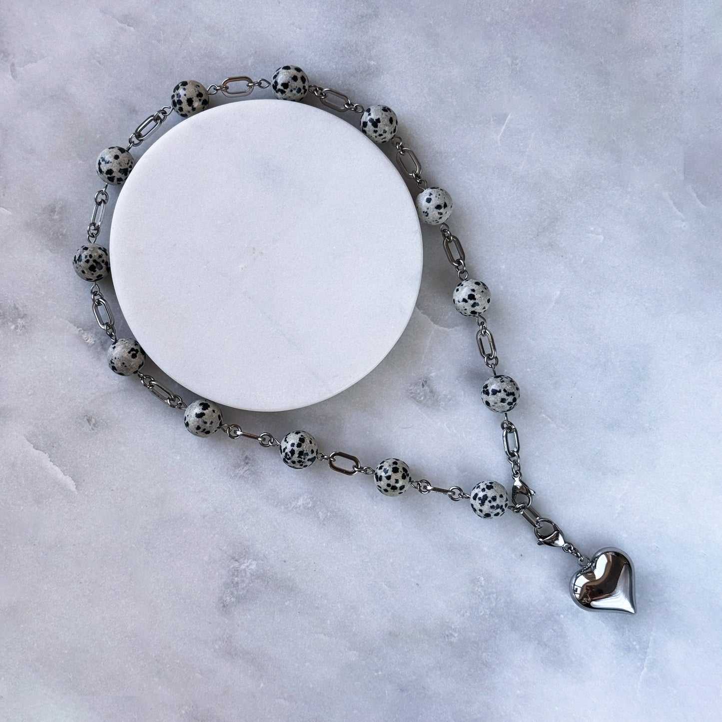 Necklace Dalmatian Jasper And Steel Heart
