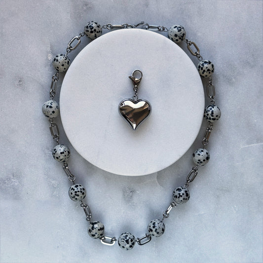 Necklace Dalmatian Jasper And Steel Heart