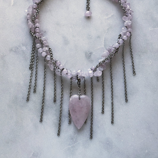 Necklace Pink Quartz And Fringe