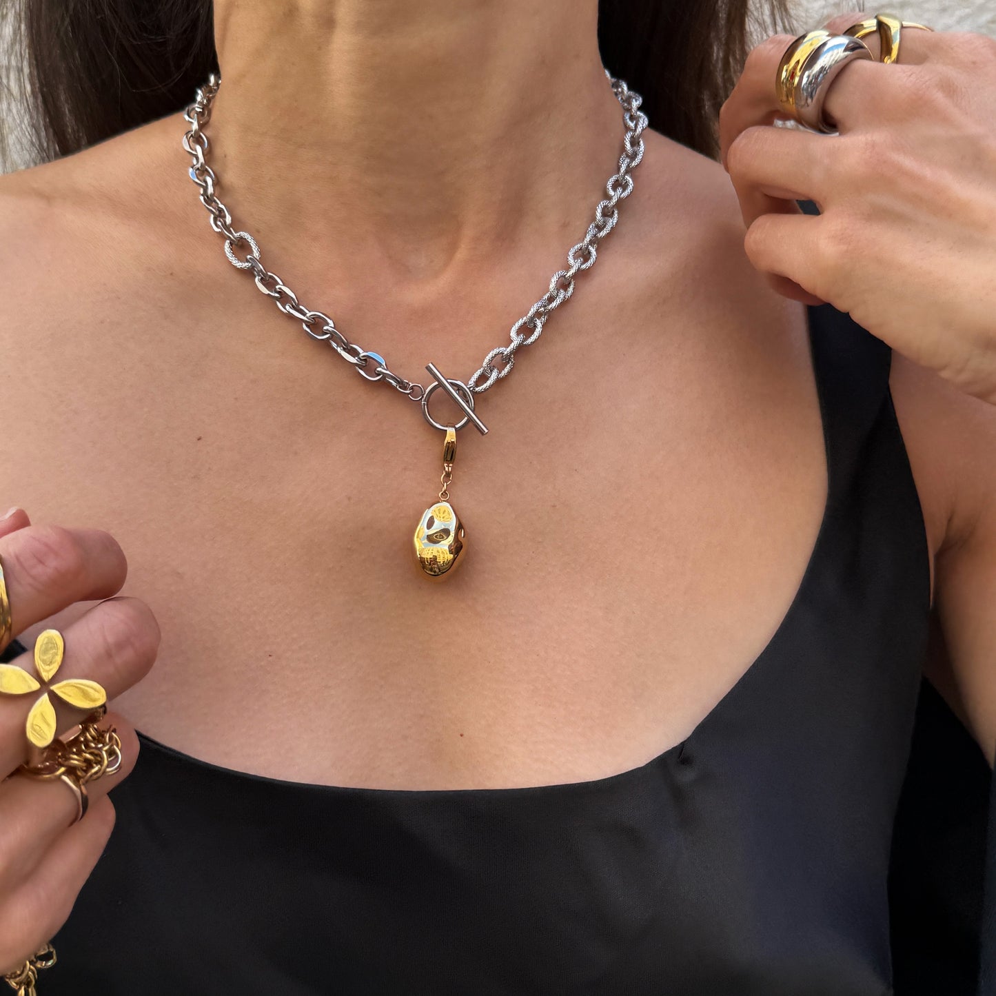 Necklace Silver With Gold Pearl