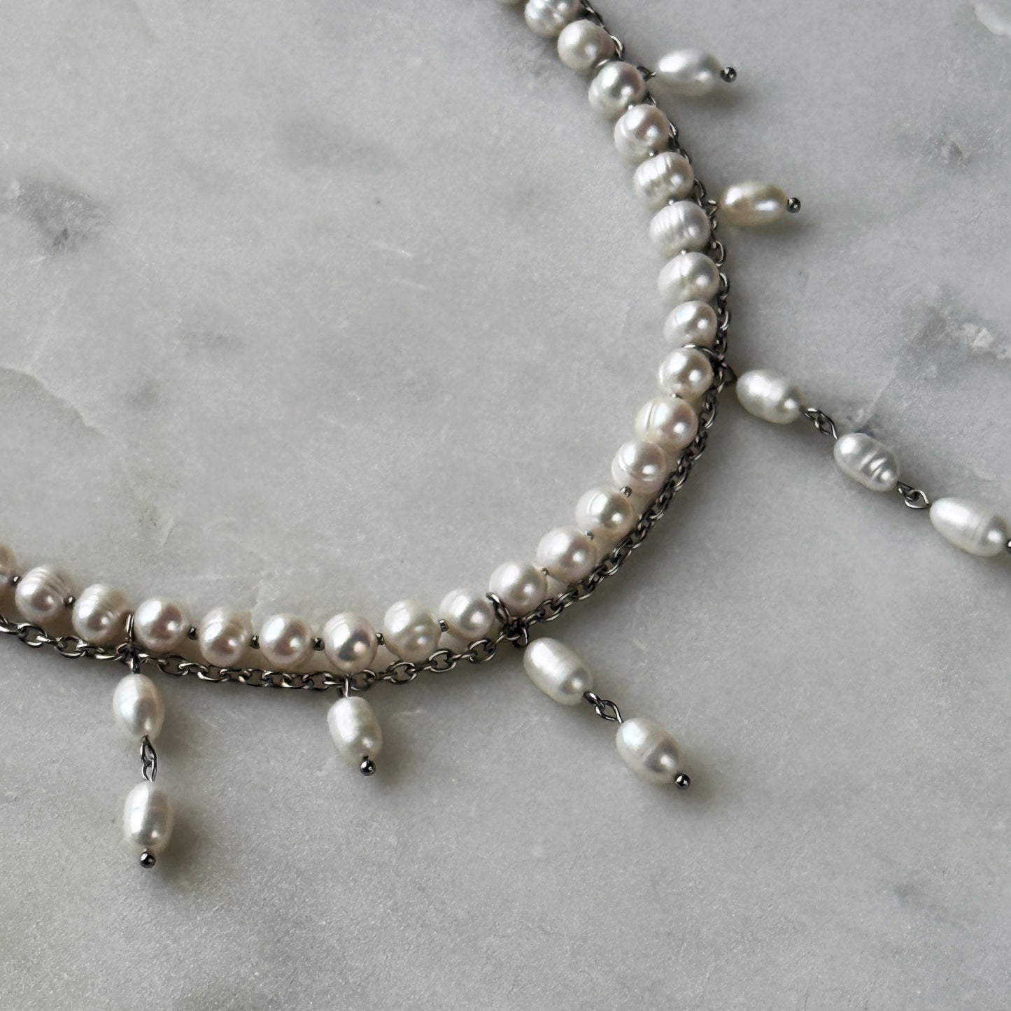 Necklace White Pearl With Pendants From White Pearls