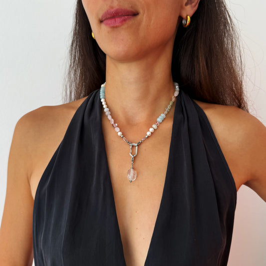 Pastel Pearl & Gemstone Choker With Pendant