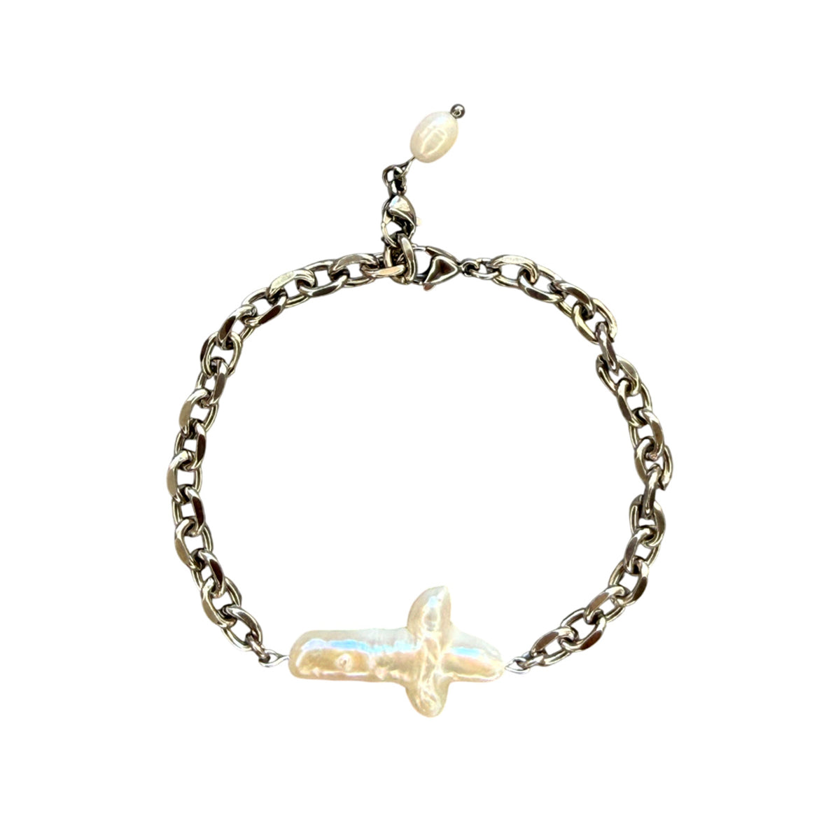 Pearl Cross Gold Chain Bracelet