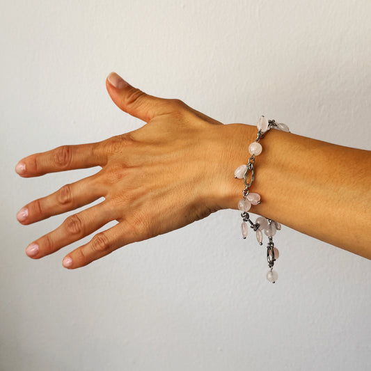 Pink Quartz & Steel Bracelet