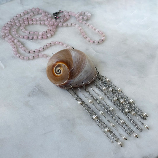 Rose Quartz & Shell Fringe Necklace