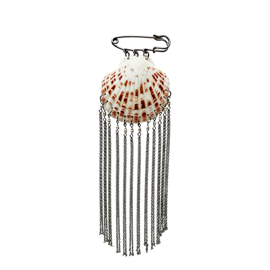 Brooch - Scallop Shell With Silver Fringe