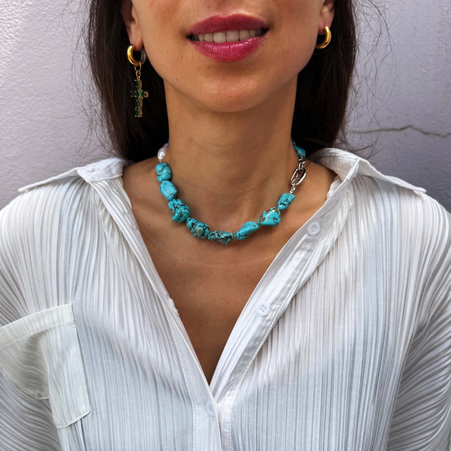 Turquoise Howlite & Pearl Necklace