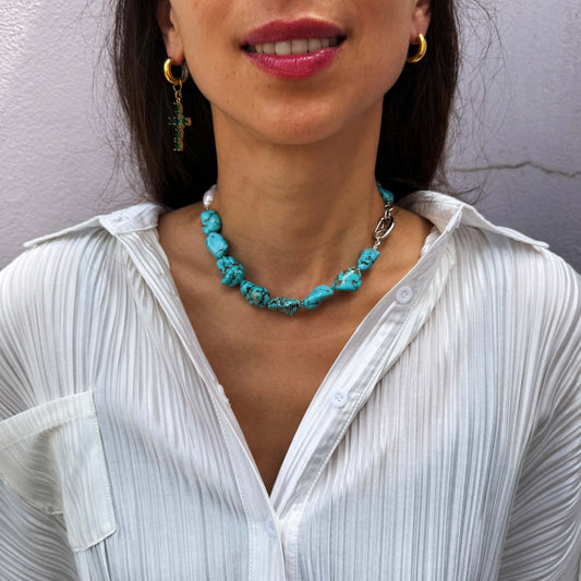 Turquoise Howlite & Pearl Necklace