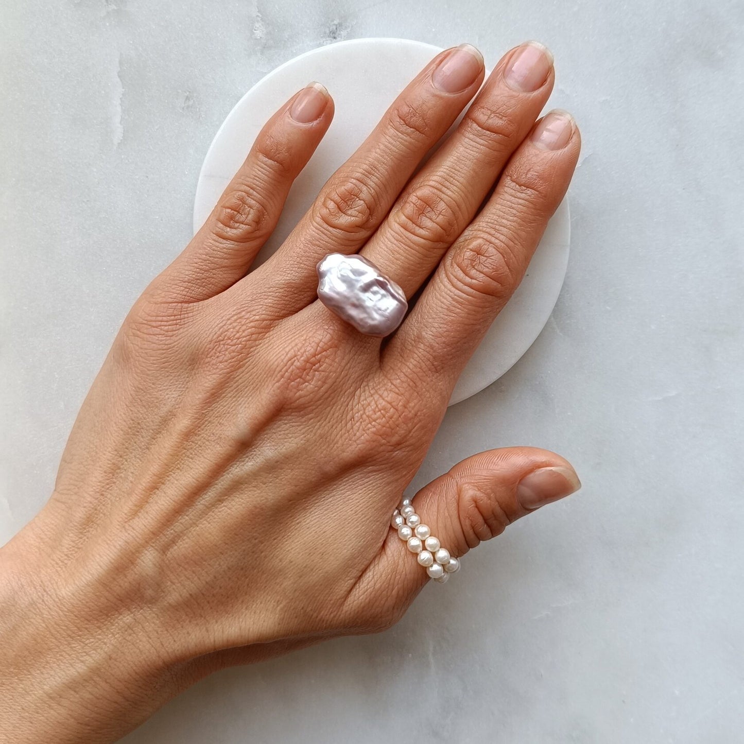 Adjustable Pearl Statement Ring