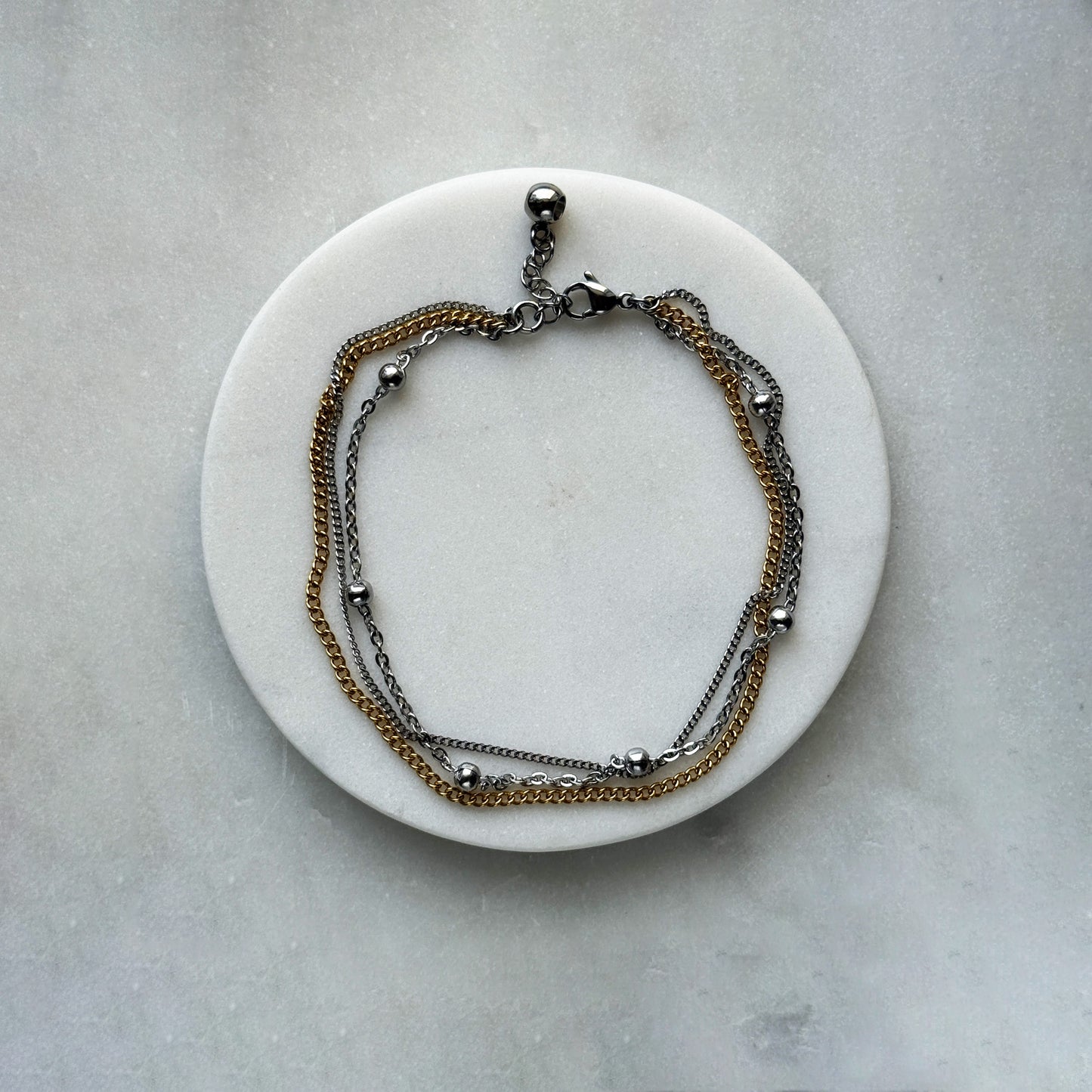 Anklet 3 Chains - 2 Silver 1 Gold