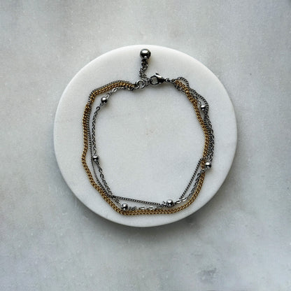 Anklet 3 Chains - 2 Silver 1 Gold