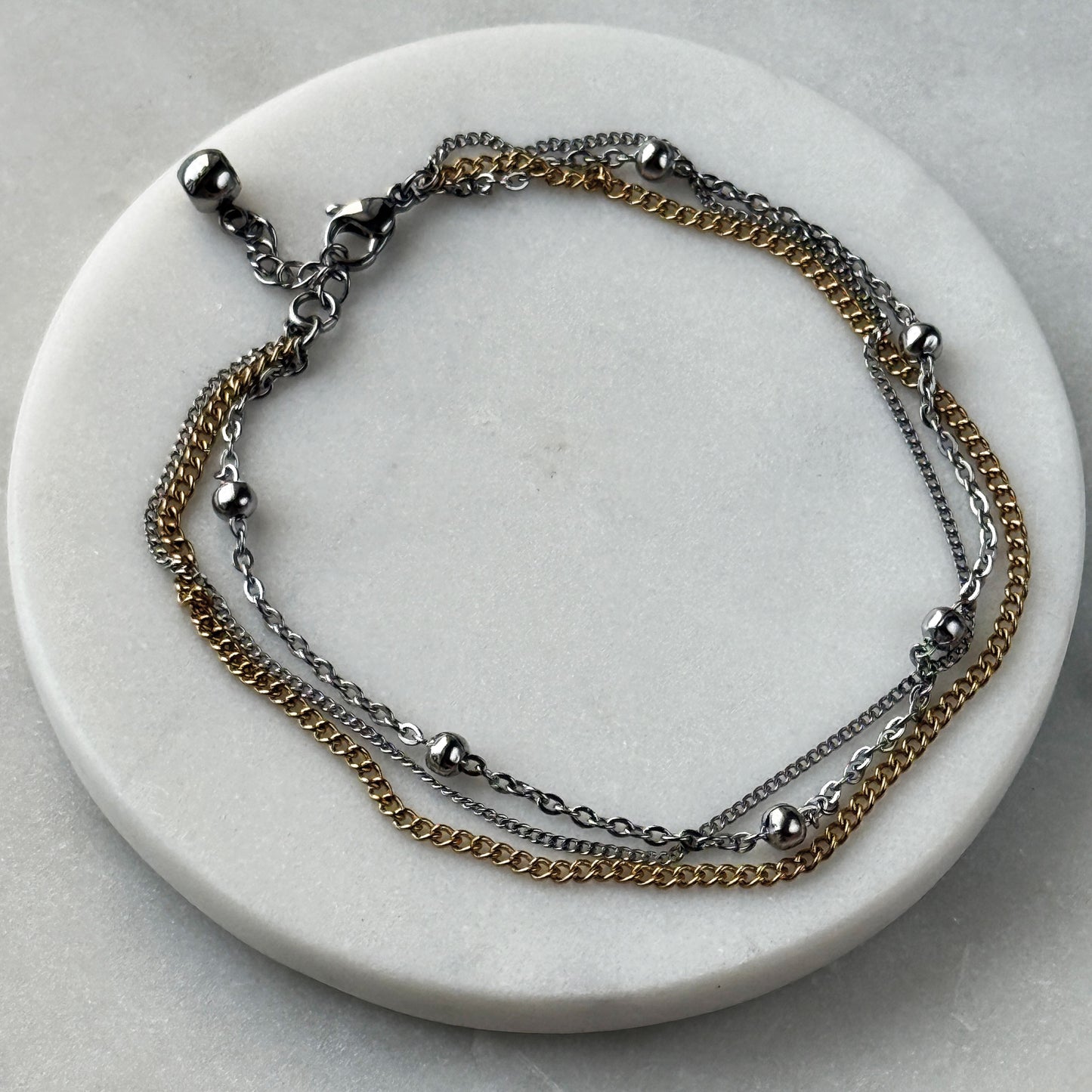 Anklet 3 Chains - 2 Silver 1 Gold