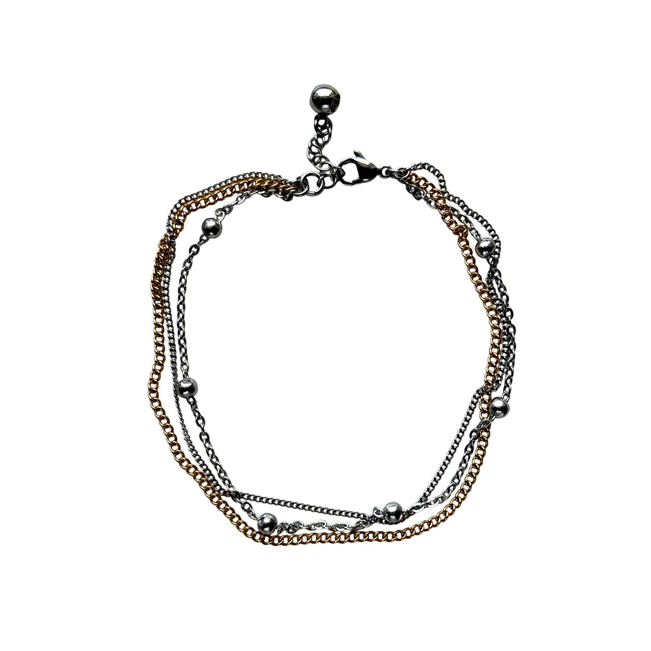 Anklet 3 Chains - 2 Silver 1 Gold