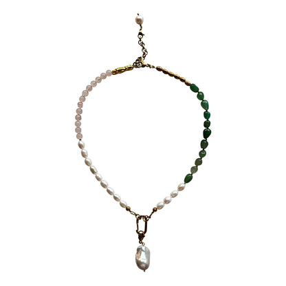 Aventurine Rose Quartz Pearl Necklace