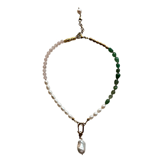 Aventurine Rose Quartz Pearl Necklace