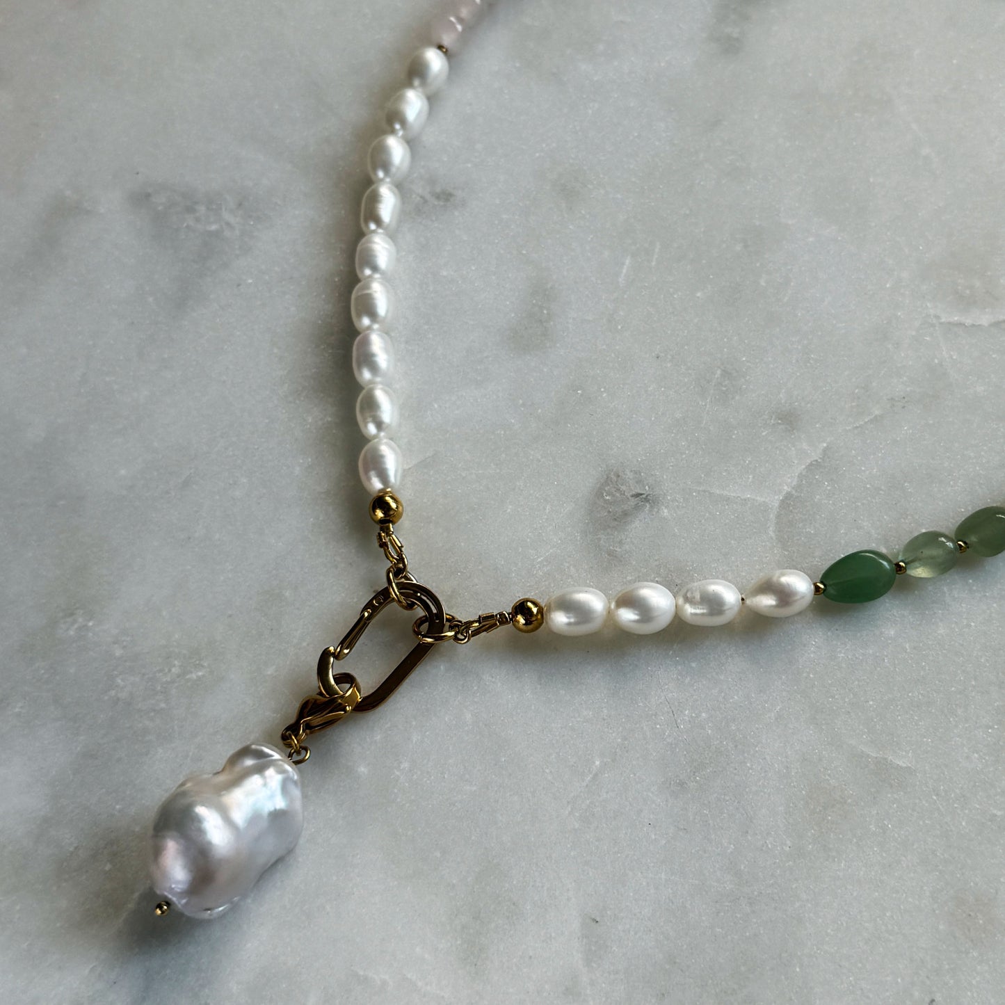Aventurine Rose Quartz Pearl Necklace