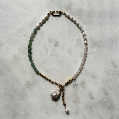 Aventurine Rose Quartz Pearl Necklace
