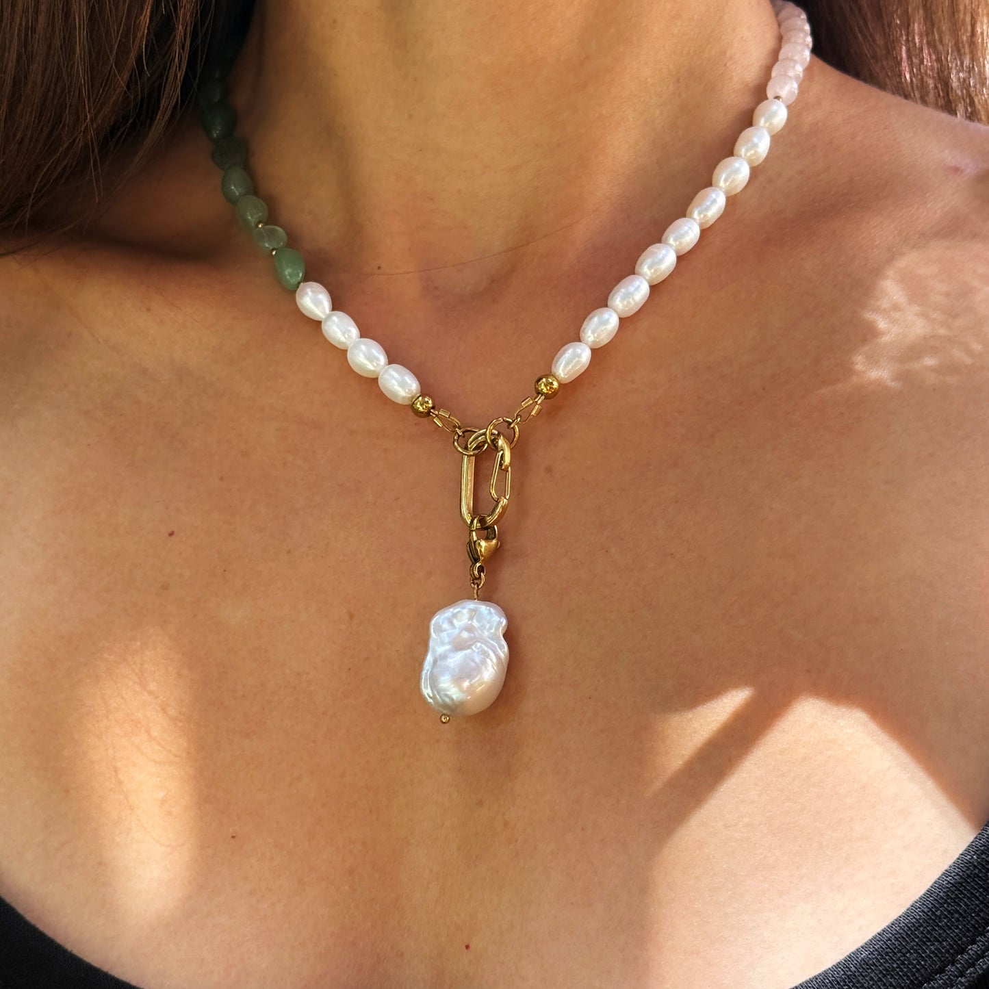 Aventurine Rose Quartz Pearl Necklace