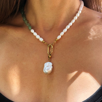 Aventurine Rose Quartz Pearl Necklace