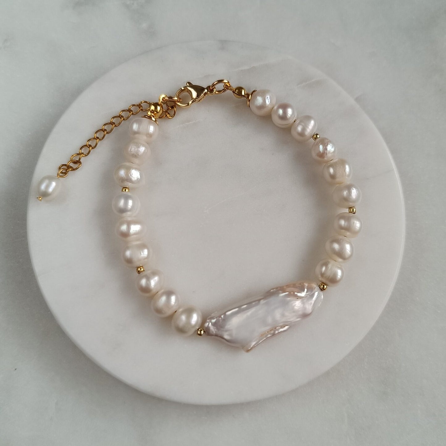 Baroque Pearl Steel Bracelet Accents
