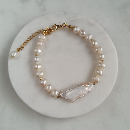 Baroque Pearl Steel Bracelet Accents