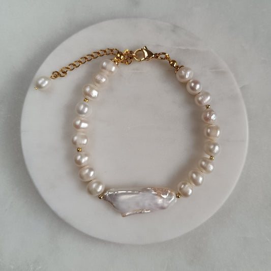 Baroque Pearl Steel Bracelet Accents