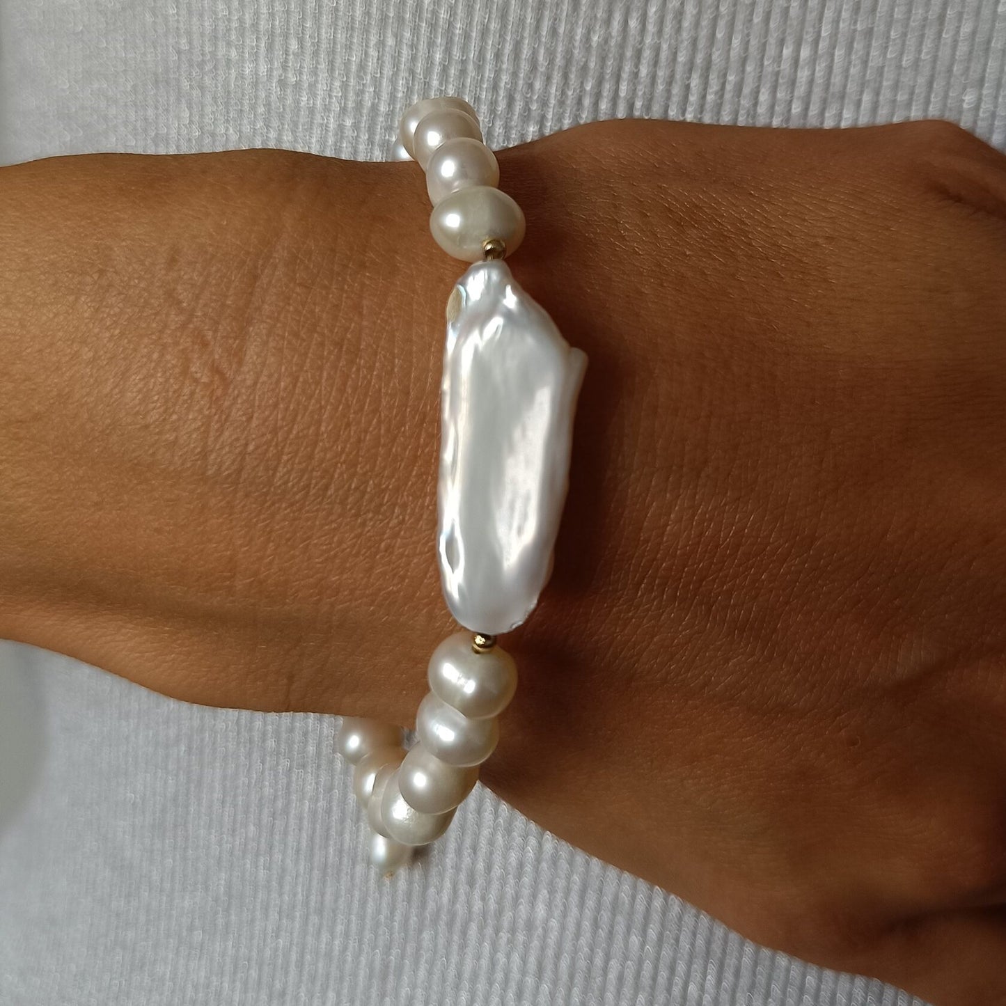 Baroque Pearl Steel Bracelet Accents