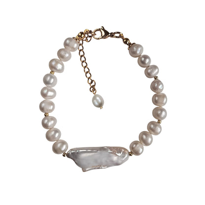 Baroque Pearl Steel Bracelet Accents