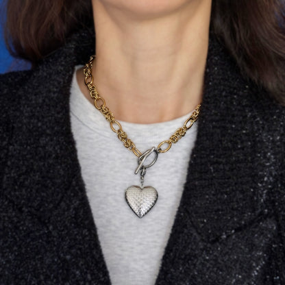 Bicolor Necklace With A Medallion In Silver