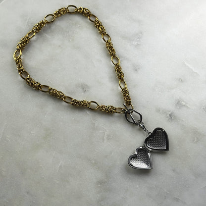 Bicolor Necklace With A Medallion In Silver